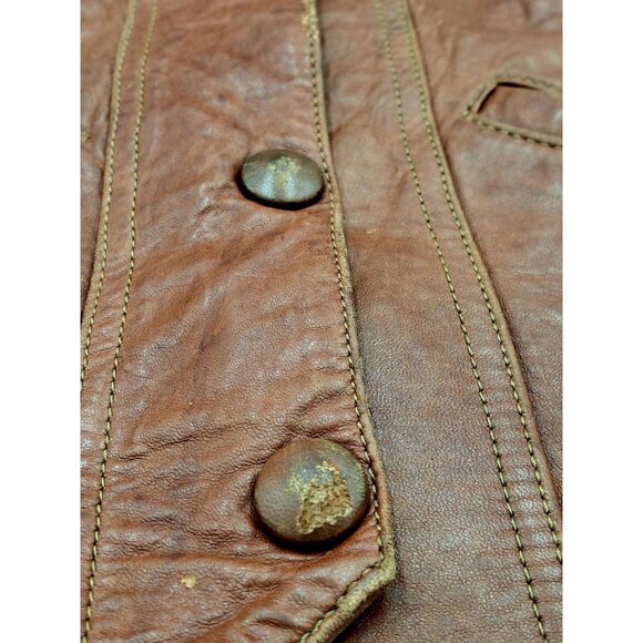 Vtg Distress kids Genuine Brown Leather Western Vest - Picture 5 of 16